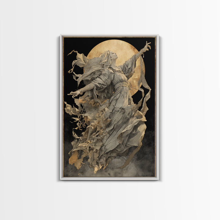 The Moon Priestess, Dark Renaissance Art, Vertical Wall Art, Dark Halloween Decor, Canvas Print, Halloween Wall Art
