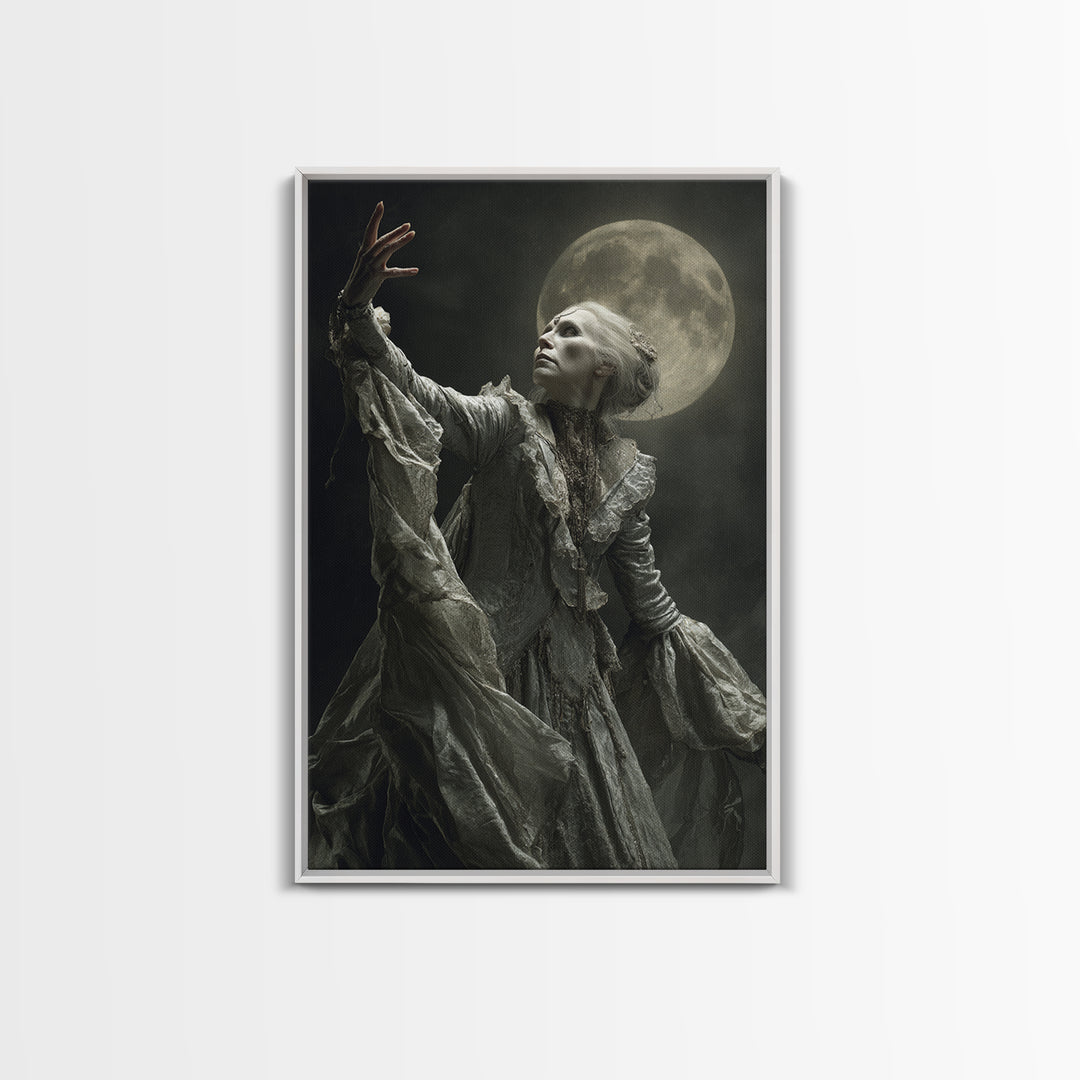 The Moon Priestess, Gothic Nightmare Art, Vertical Wall Art, Dark Halloween Decor, Canvas Print, Halloween Wall Art, Gothic Home Decor