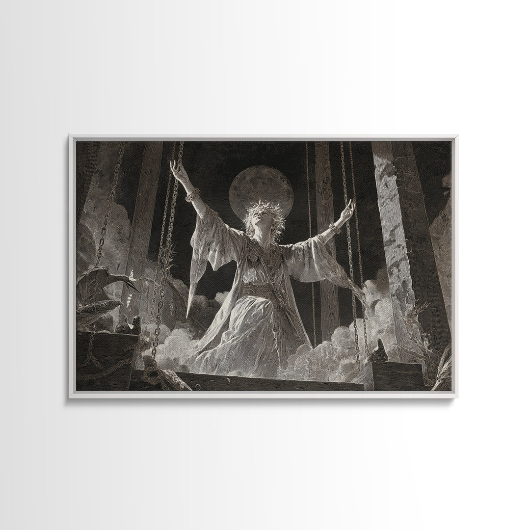 The Moon Priestess, Architectural Etching Art, Landscape Wall Art, Dark Fantasy Wall Art, Canvas Print, Halloween Wall Art