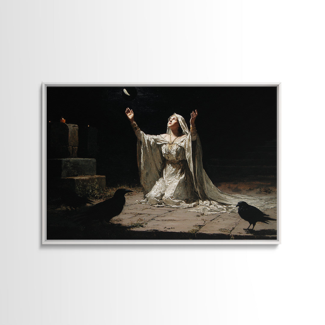 The Moon Priestess, Symbolist Gothic Landscape, Landscape Wall Art, Dark Halloween Decor, Canvas Print, Halloween Wall Art