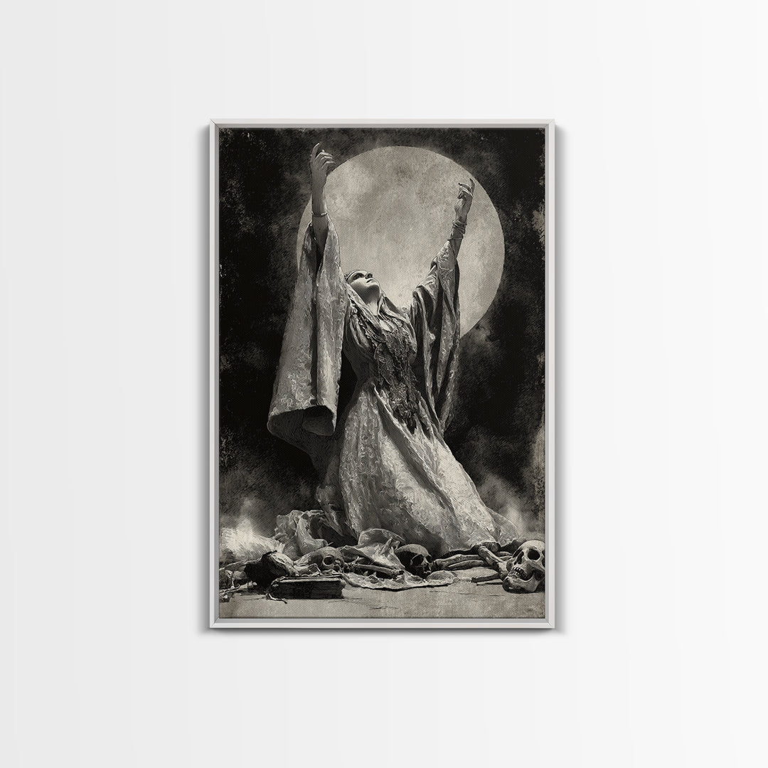 The Moon Priestess, Decadent Gothic Art, Vertical Wall Art, Gothic Horror Wall Art, Framed Canvas Print, Halloween Wall Art