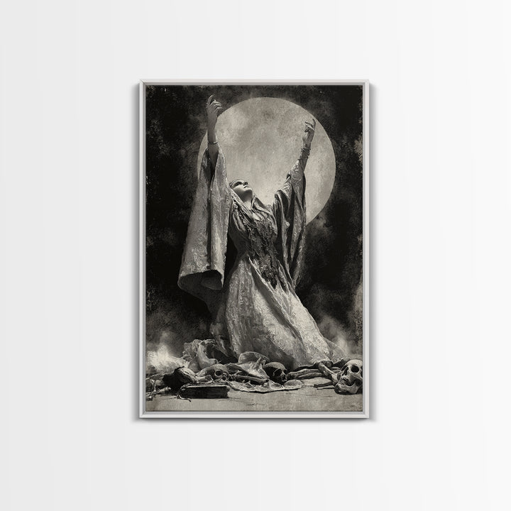 The Moon Priestess, Decadent Gothic Art, Vertical Wall Art, Gothic Horror Wall Art, Framed Canvas Print, Halloween Wall Art