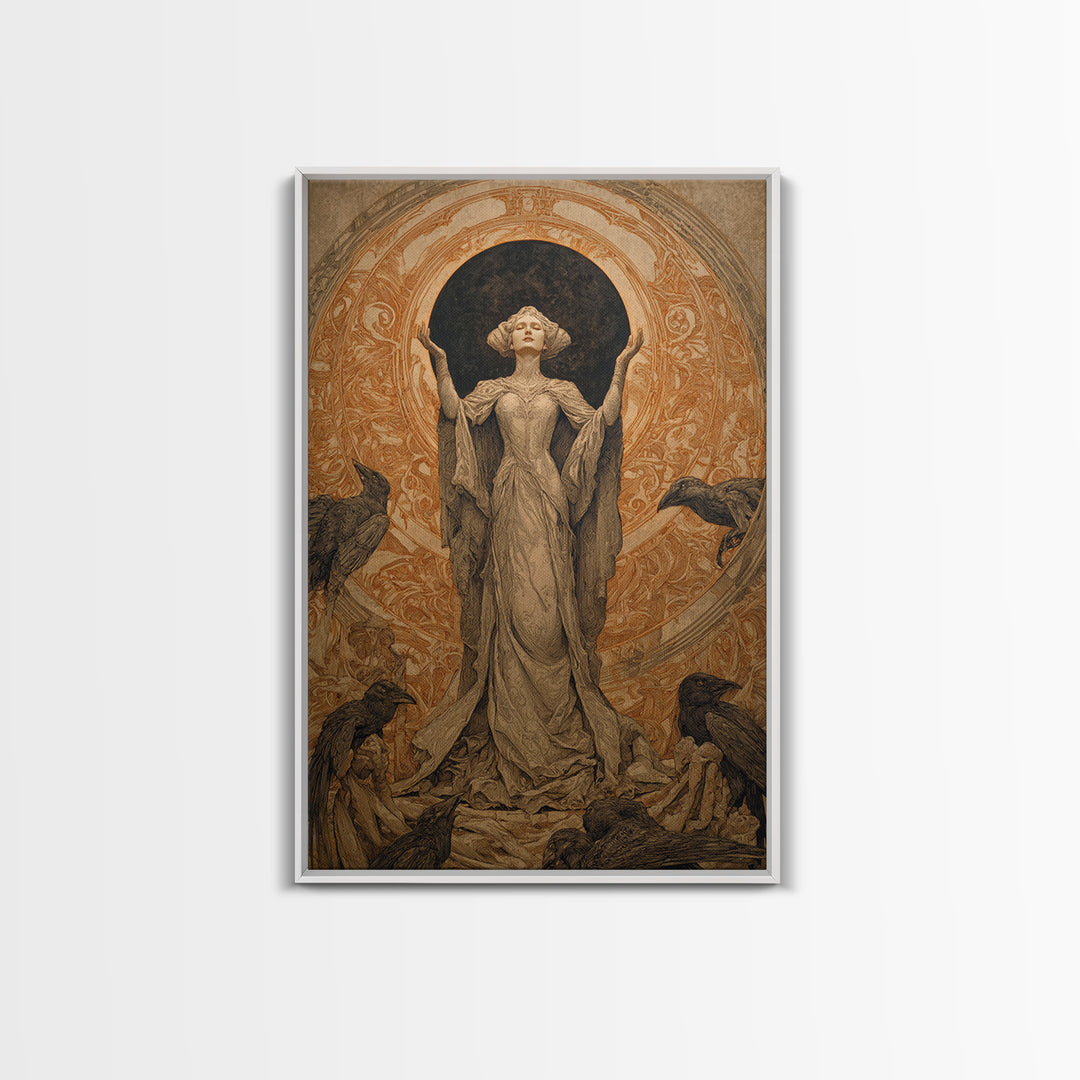 The Moon Priestess, Symbolist Death Art, Vertical Wall Art, Dark Halloween Decor, Canvas Print, Halloween Wall Art