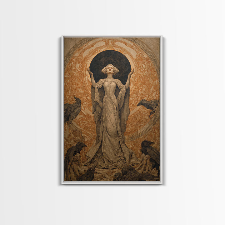The Moon Priestess, Symbolist Death Art, Vertical Wall Art, Dark Halloween Decor, Canvas Print, Halloween Wall Art