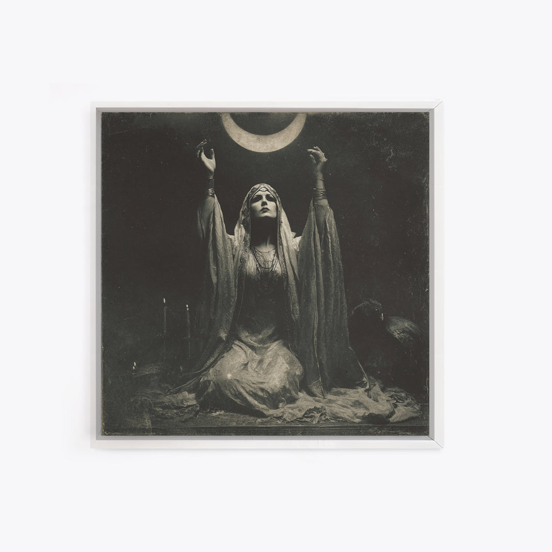 The Moon Priestess, Dark Symbolist Art, Square Wall Art, Dark Fantasy Wall Art, Framed Canvas Print, Halloween Wall Art