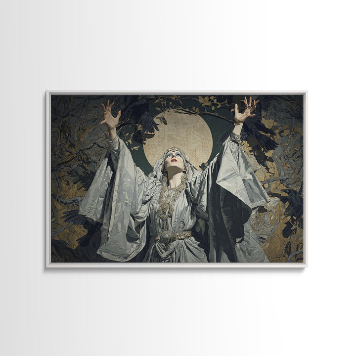 The Moon Priestess, Symbolist Etching Art, Landscape Wall Art, Dark Halloween Decor, Canvas Print, Halloween Wall Art