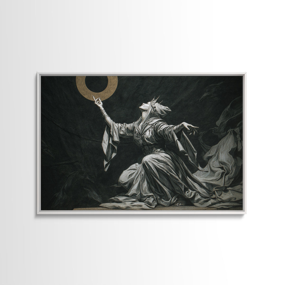 The Moon Priestess, Expressionist Nightmare Art, Landscape Wall Art, Dark Halloween Decor, Framed Canvas Print, Halloween Wall Art
