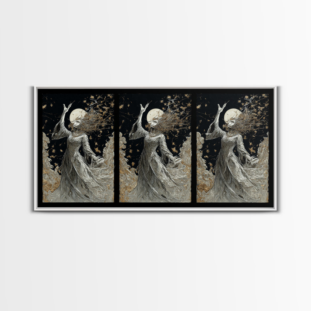 The Moon Priestess, Grotesque Carnival Art, Wide Panoramic Art, Macabre Wall Art, Framed Canvas Print, Halloween Wall Art, Halloween Decor