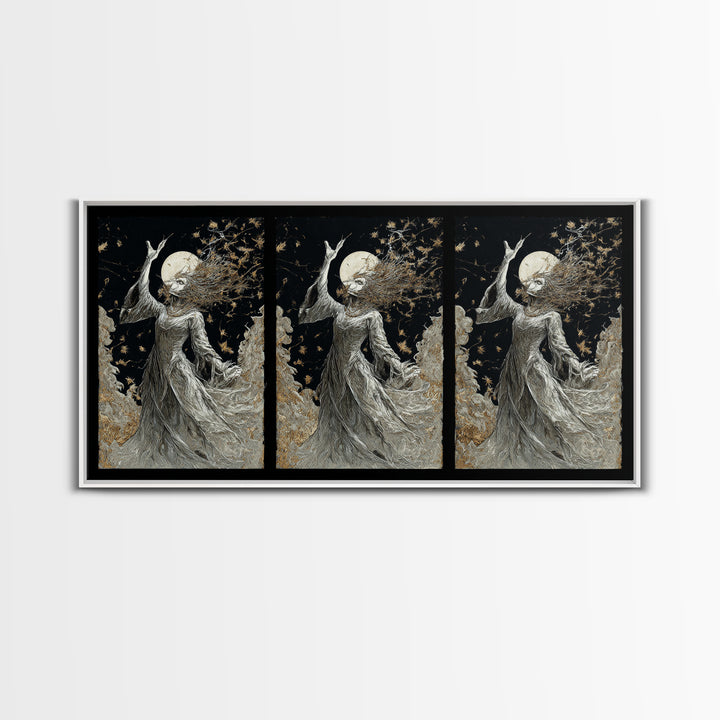 The Moon Priestess, Grotesque Carnival Art, Wide Panoramic Art, Macabre Wall Art, Framed Canvas Print, Halloween Wall Art, Halloween Decor