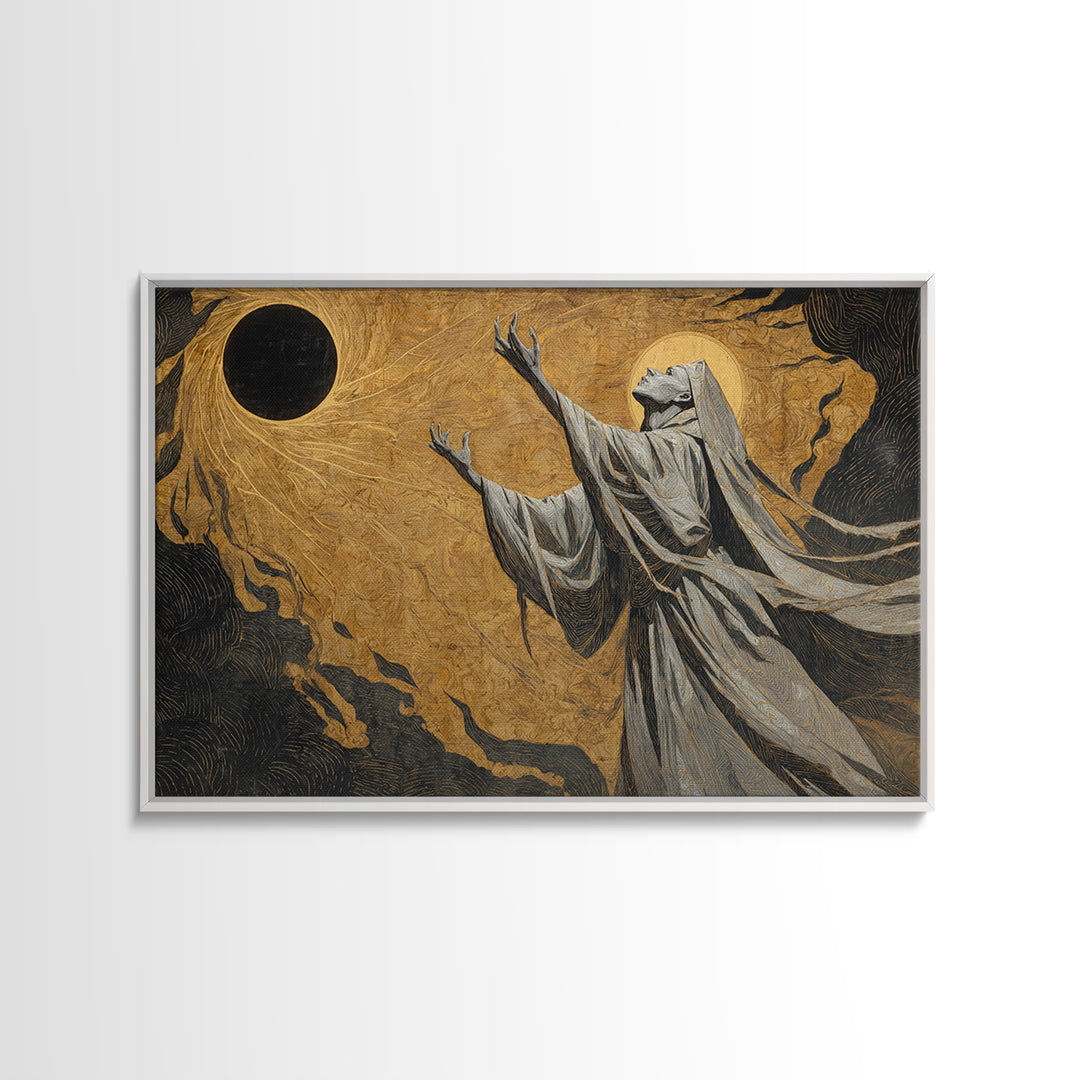 The Moon Priestess, Expressionist Gothic Art, Landscape Wall Art, Dark Halloween Decor, Canvas Print, Halloween Wall Art