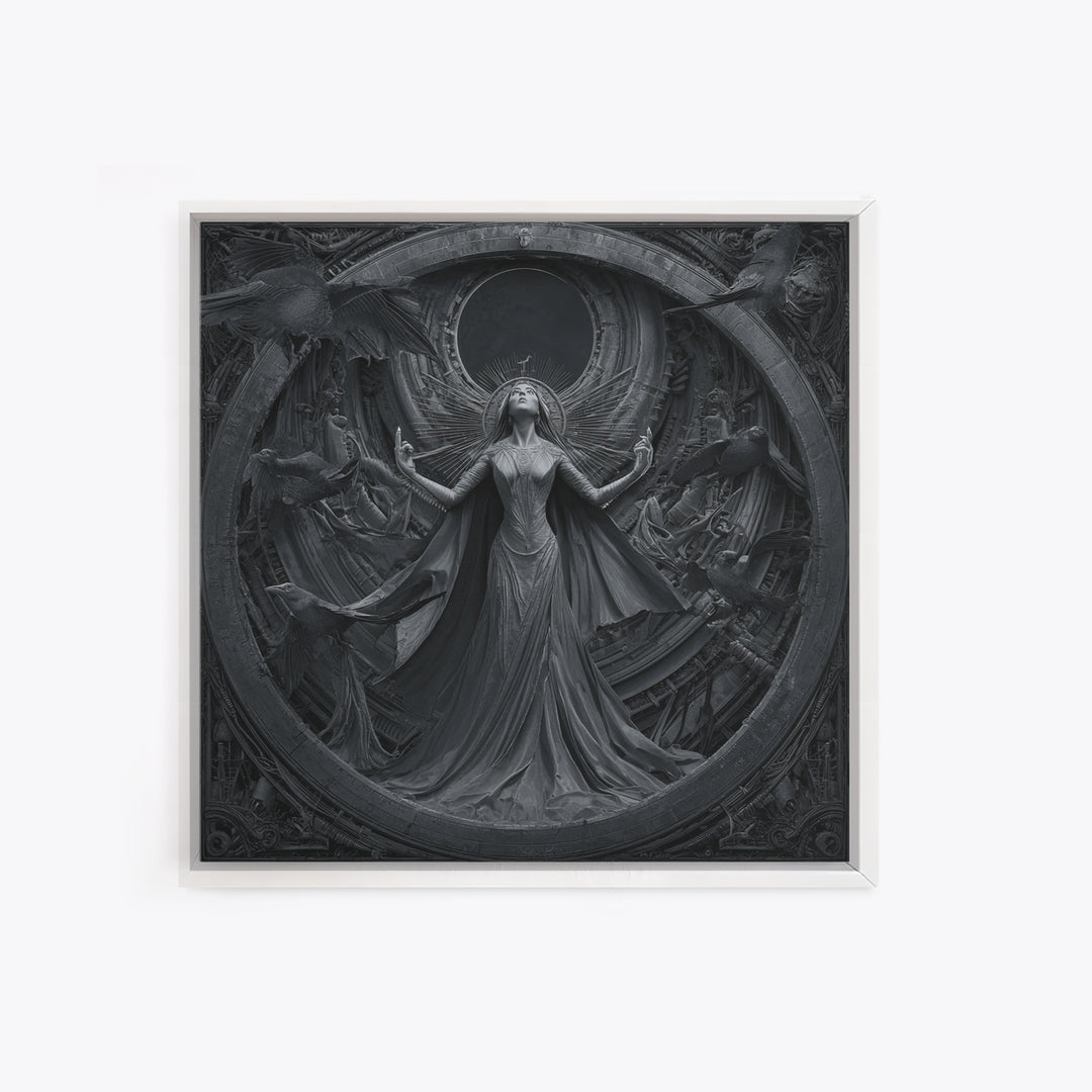 The Moon Priestess, Biomechanical Horror Art, Square Wall Art, Macabre Wall Art, Framed Canvas Print, Halloween Wall Art, Dark Fantasy Art