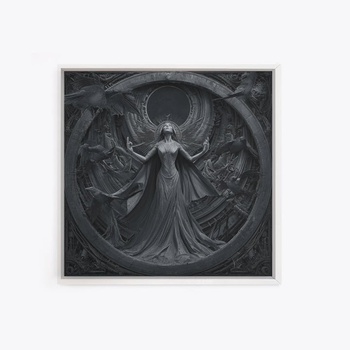 The Moon Priestess, Biomechanical Horror Art, Square Wall Art, Macabre Wall Art, Framed Canvas Print, Halloween Wall Art, Dark Fantasy Art