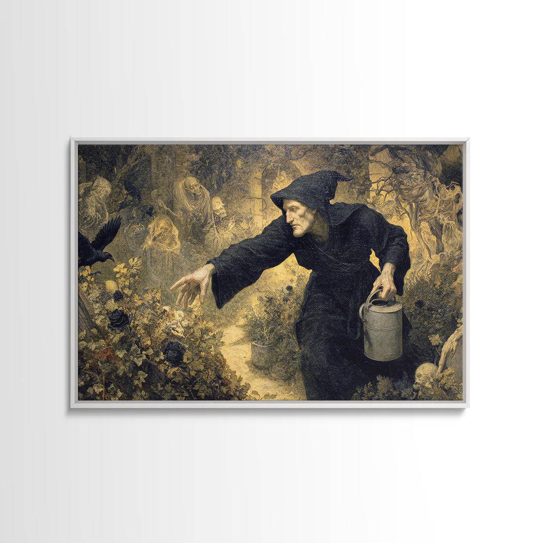 The Graveyard Gardener, Medieval Grotesque Art, Landscape Wall Art, Gothic Horror Wall Art, Canvas Print, Halloween Wall Art