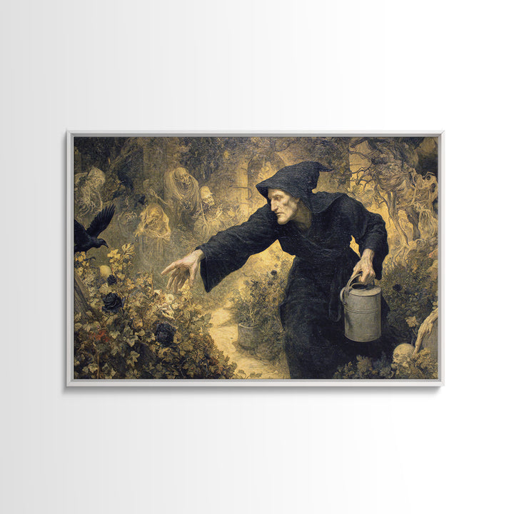 The Graveyard Gardener, Medieval Grotesque Art, Landscape Wall Art, Gothic Horror Wall Art, Canvas Print, Halloween Wall Art