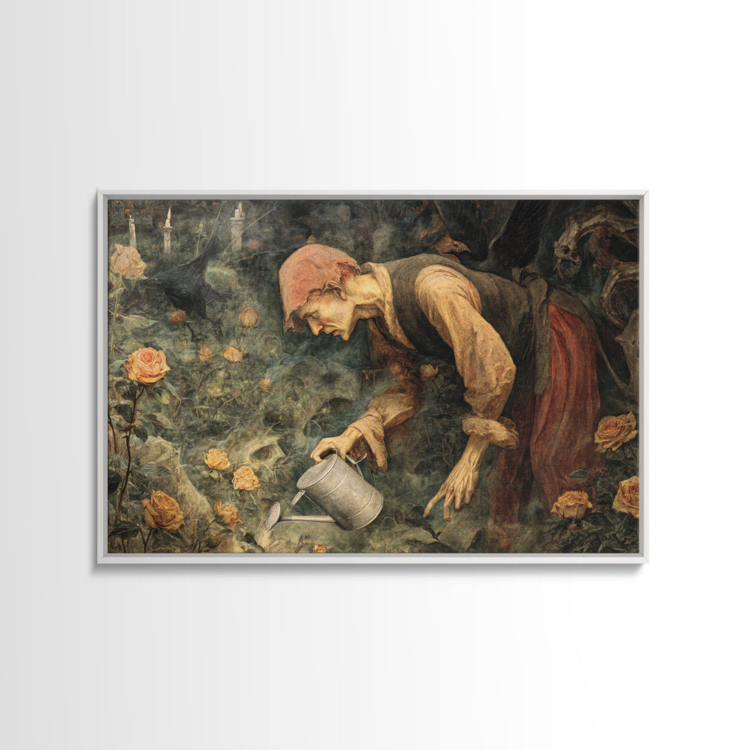 The Graveyard Gardener, Dark Renaissance Art, Landscape Wall Art, Dark Halloween Decor, Canvas Print, Halloween Wall Art
