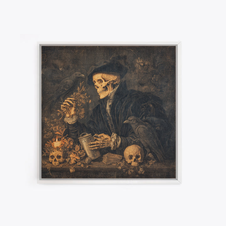 The Graveyard Gardener, Danse Macabre Art, Square Wall Art, Macabre Wall Art, Canvas Print, Halloween Wall Art