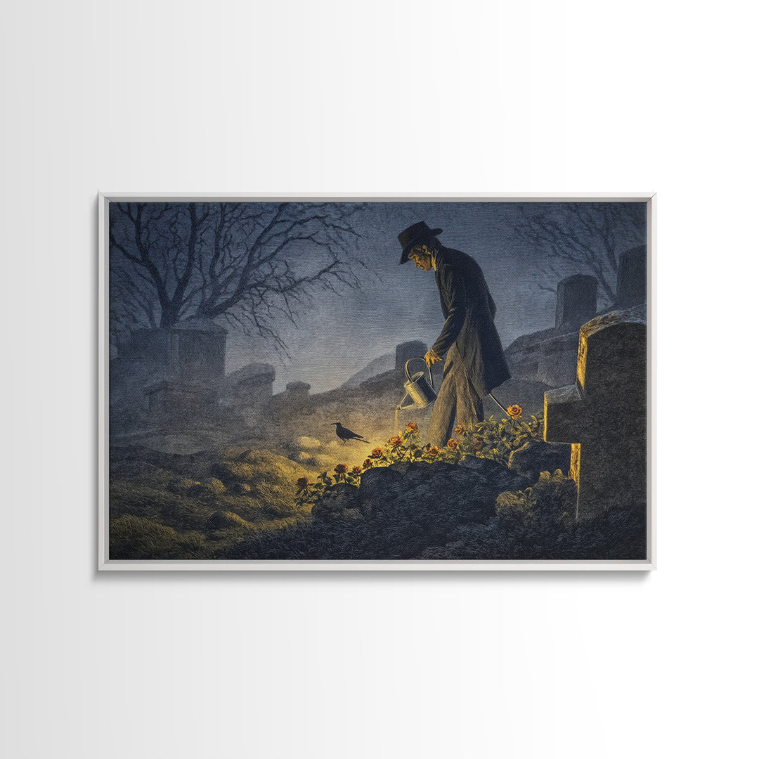 The Graveyard Gardener, Romantic Gothic Landscape, Landscape Wall Art, Dark Halloween Decor, Canvas Print, Halloween Wall Art