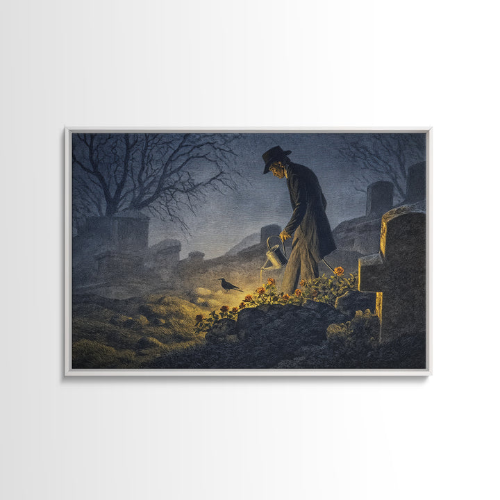 The Graveyard Gardener, Romantic Gothic Landscape, Landscape Wall Art, Dark Halloween Decor, Canvas Print, Halloween Wall Art