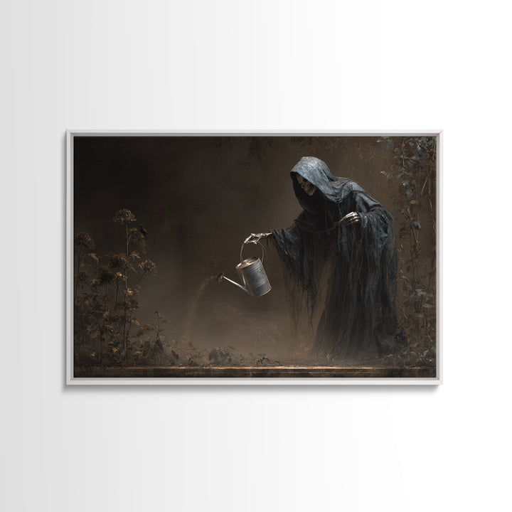 The Graveyard Gardener, Symbolist Gothic Landscape, Landscape Wall Art, Dark Halloween Decor, Framed Canvas Print, Halloween Wall Art