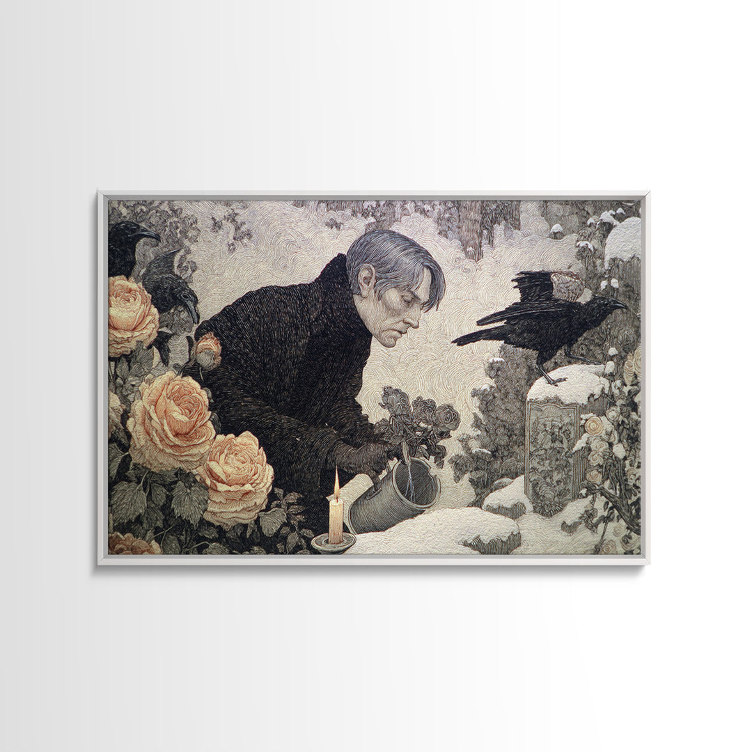 The Graveyard Gardener, Symbolist Death Art, Landscape Wall Art, Macabre Wall Art, Canvas Print, Halloween Wall Art