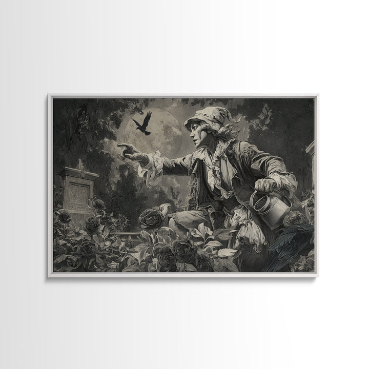 The Graveyard Gardener, Symbolist Etching Art, Landscape Wall Art, Dark Halloween Decor, Canvas Print, Halloween Wall Art