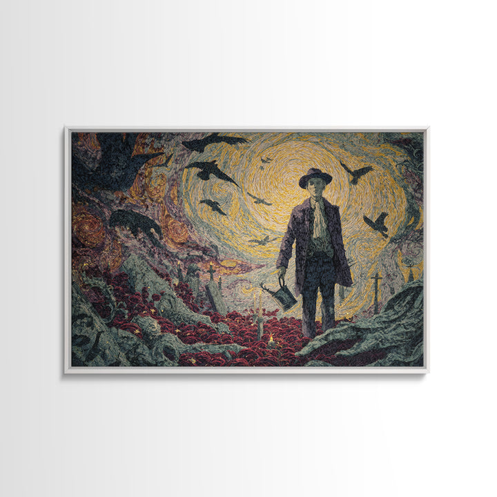 The Graveyard Gardener, Expressionist Gothic Art, Landscape Wall Art, Gothic Horror Wall Art, Framed Canvas Print, Halloween Wall Art
