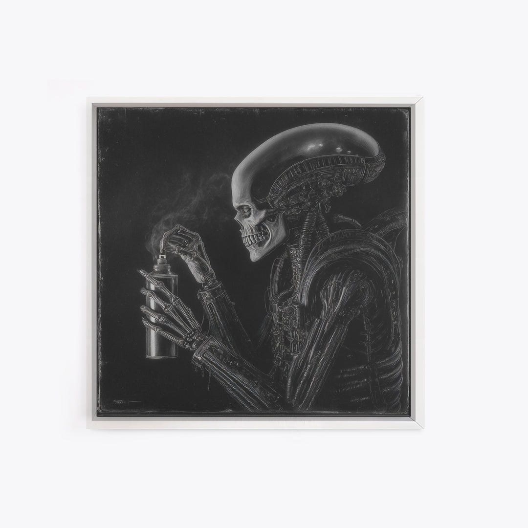 The Graveyard Gardener, Biomechanical Horror Art, Square Wall Art, Dark Fantasy Wall Art, Framed Canvas Print, Halloween Wall Art