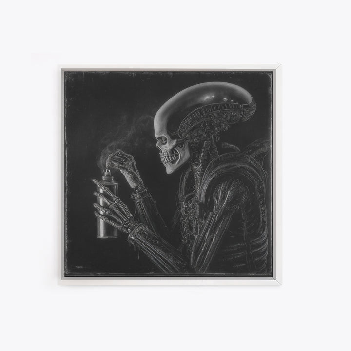 The Graveyard Gardener, Biomechanical Horror Art, Square Wall Art, Dark Fantasy Wall Art, Framed Canvas Print, Halloween Wall Art