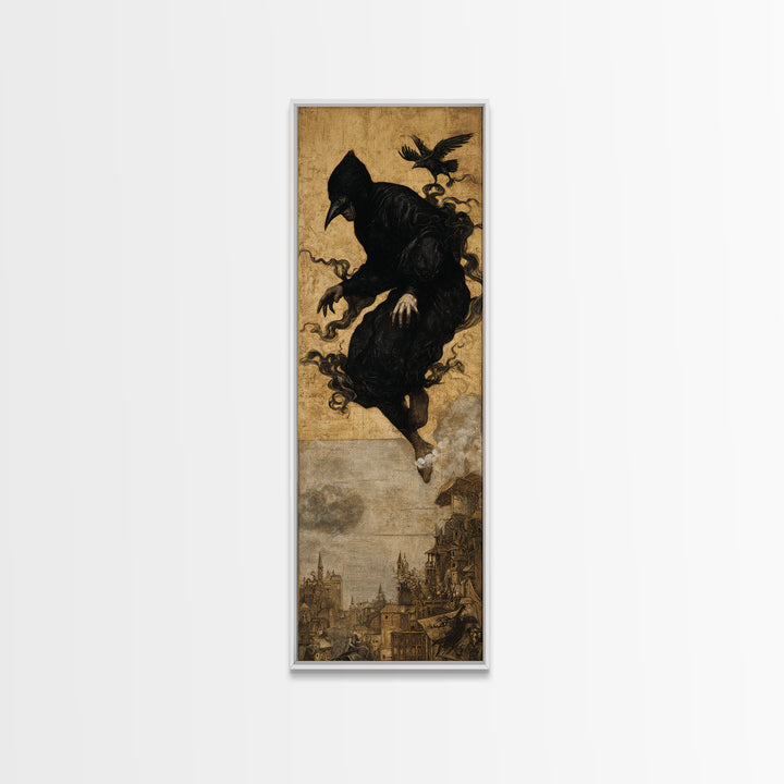 The Crow-Masked Assassin, Medieval Grotesque Art, Tall Narrow Wall Art, Gothic Horror Wall Art, Canvas Print, Halloween Wall Art