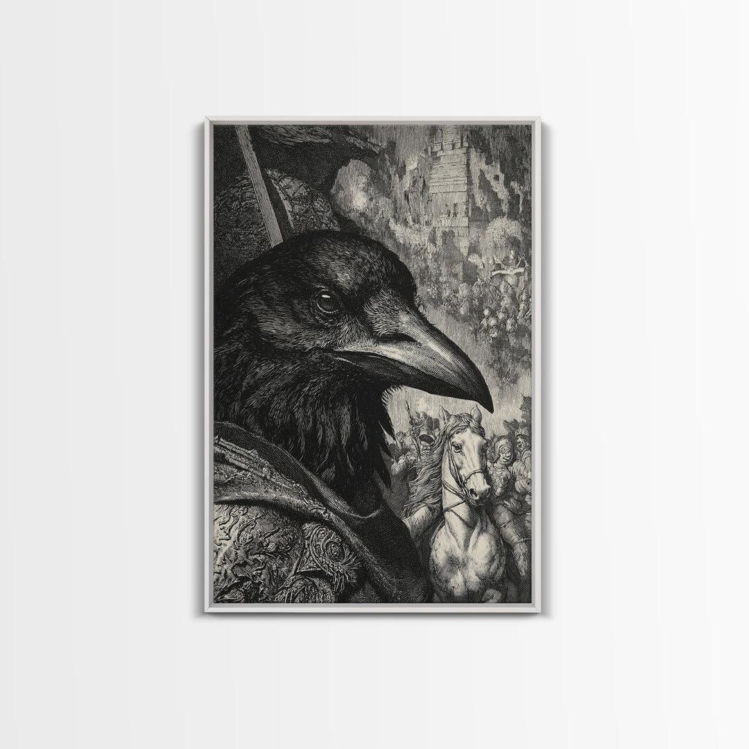 The Crow-Masked Assassin, Renaissance Engraving Art, Vertical Wall Art, Gothic Horror Wall Art, Framed Canvas Print, Halloween Wall Art