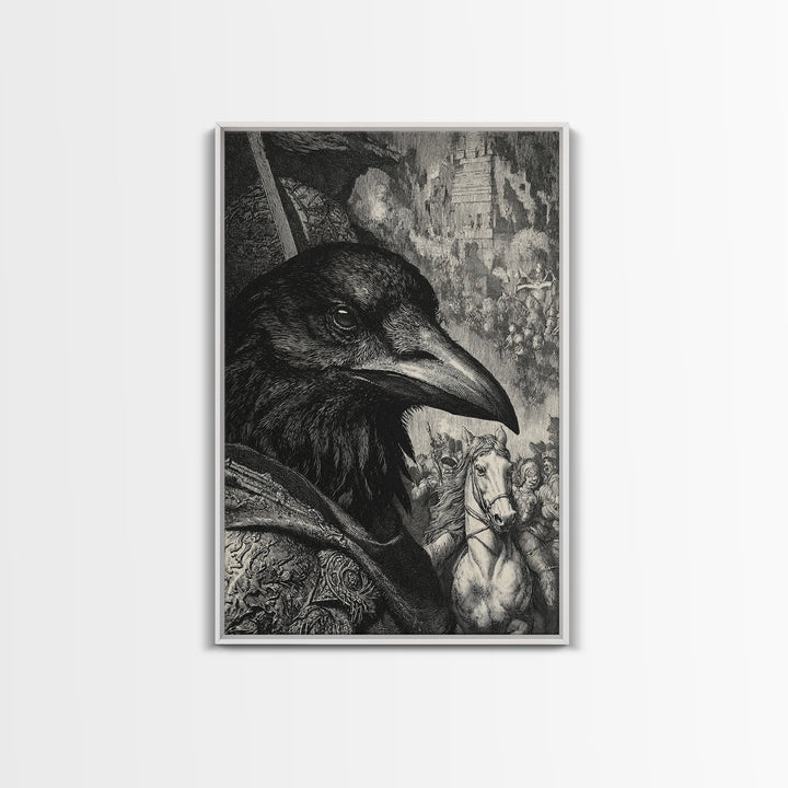 The Crow-Masked Assassin, Renaissance Engraving Art, Vertical Wall Art, Gothic Horror Wall Art, Framed Canvas Print, Halloween Wall Art