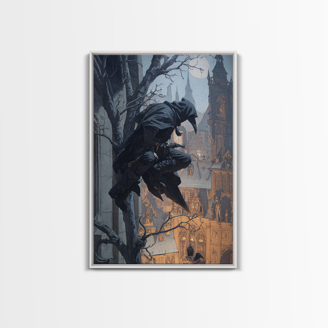 The Crow-Masked Assassin, Danse Macabre Art, Vertical Wall Art, Dark Halloween Decor, Canvas Print, Halloween Wall Art