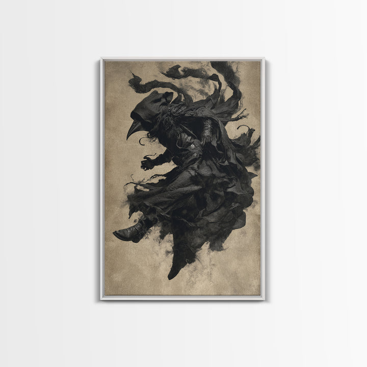 The Crow-Masked Assassin, Dark Romantic Horror Art, Vertical Wall Art, Dark Halloween Decor, Framed Canvas Print, Halloween Wall Art