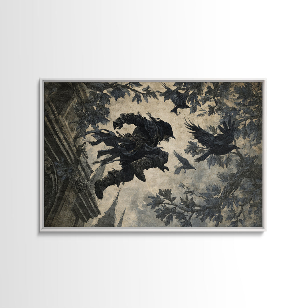The Crow-Masked Assassin, Romantic Gothic Landscape, Landscape Wall Art, Gothic Horror Wall Art, Framed Canvas Print