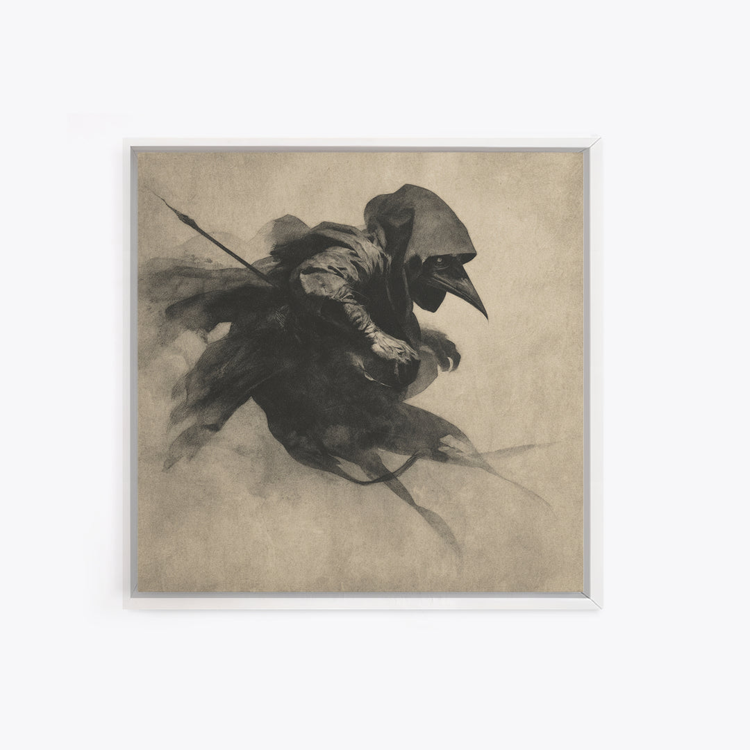 The Crow-Masked Assassin, Symbolist Dream Art, Square Wall Art, Gothic Horror Wall Art, Framed Canvas Print, Halloween Wall Art