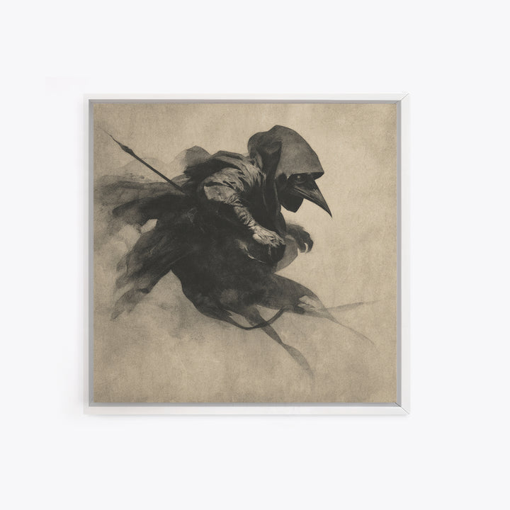The Crow-Masked Assassin, Symbolist Dream Art, Square Wall Art, Gothic Horror Wall Art, Framed Canvas Print, Halloween Wall Art