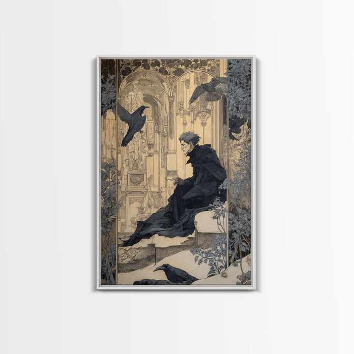 The Crow-Masked Assassin, Symbolist Death Art, Vertical Wall Art, Macabre Wall Art, Framed Canvas Print, Halloween Wall Art