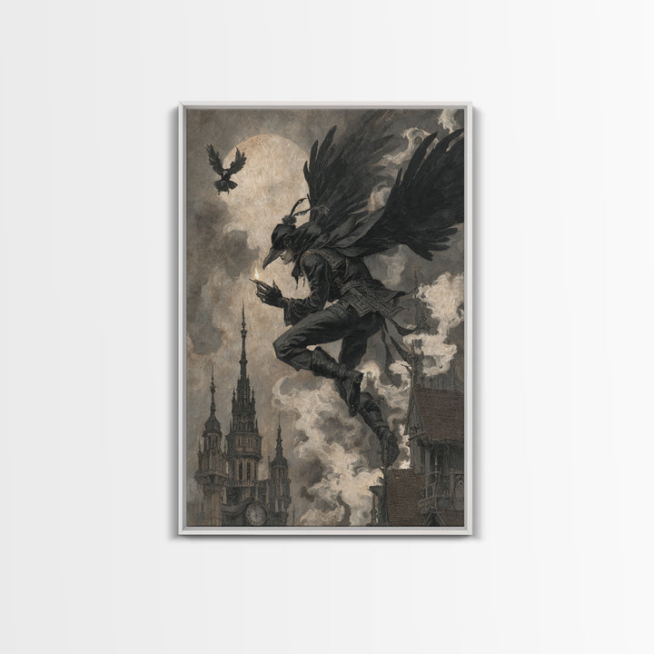 The Crow-Masked Assassin, Dark Symbolist Art, Vertical Wall Art, Macabre Wall Art, Canvas Print, Halloween Wall Art