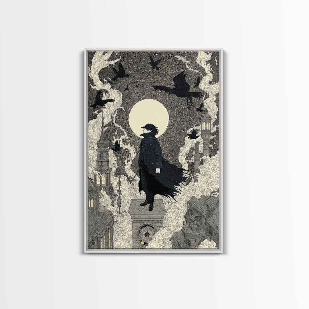The Crow-Masked Assassin, Victorian Macabre Art, Vertical Wall Art, Macabre Wall Art, Canvas Print, Halloween Wall Art