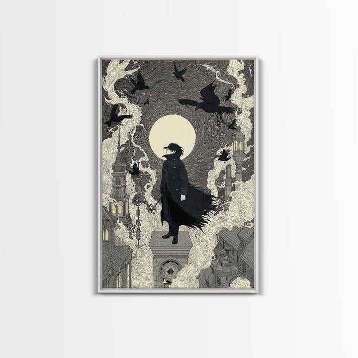 The Crow-Masked Assassin, Victorian Macabre Art, Vertical Wall Art, Macabre Wall Art, Canvas Print, Halloween Wall Art