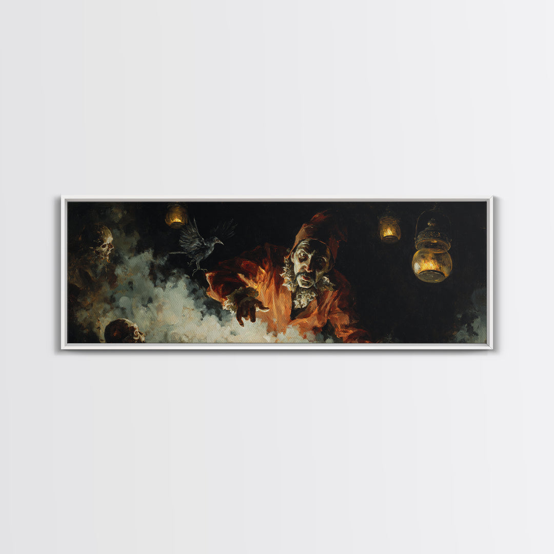 The Lantern Mage, Dark Romantic Horror Art, Extra Wide Wall Art, Gothic Horror Wall Art, Framed Canvas Print, Halloween Wall Art