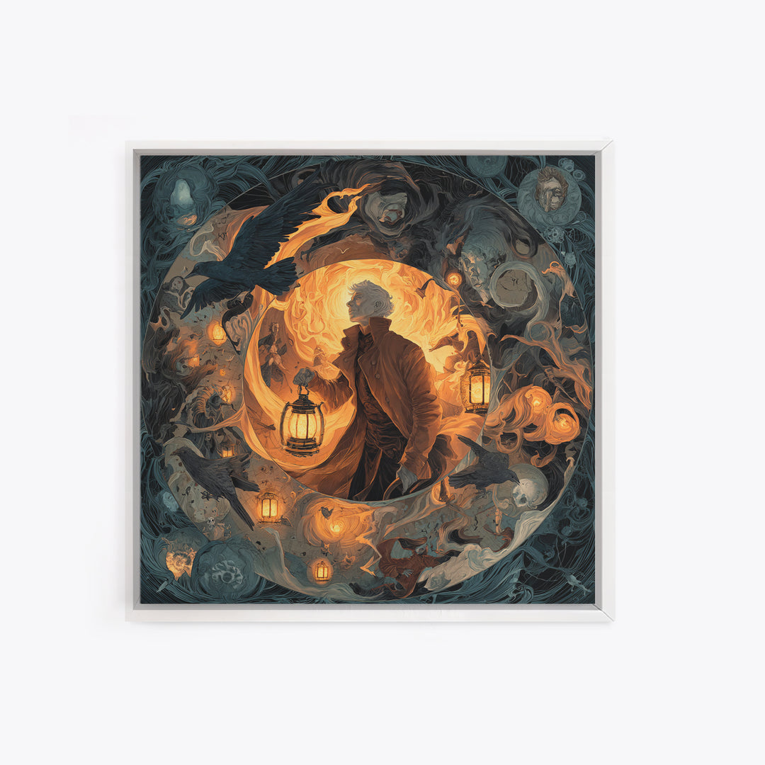 The Lantern Mage, Gothic Nightmare Art, Square Wall Art, Macabre Wall Art, Canvas Print, Halloween Wall Art, Gothic Home Decor