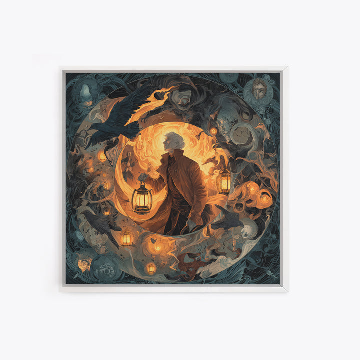 The Lantern Mage, Gothic Nightmare Art, Square Wall Art, Macabre Wall Art, Canvas Print, Halloween Wall Art, Gothic Home Decor