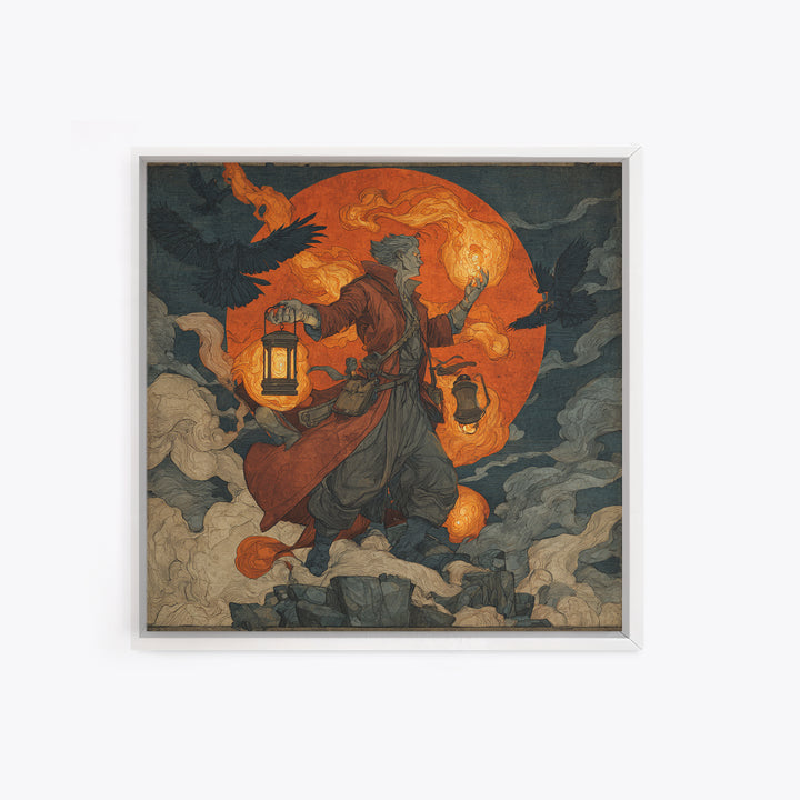 The Lantern Mage, Symbolist Etching Art, Square Wall Art, Gothic Horror Wall Art, Canvas Print, Halloween Wall Art, Gothic Home Decor