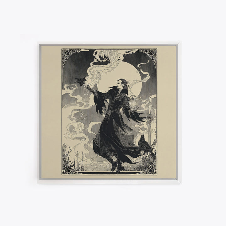 The Lantern Mage, Decadent Line Art, Square Wall Art, Macabre Wall Art, Canvas Print, Halloween Wall Art, Dark Fantasy Art