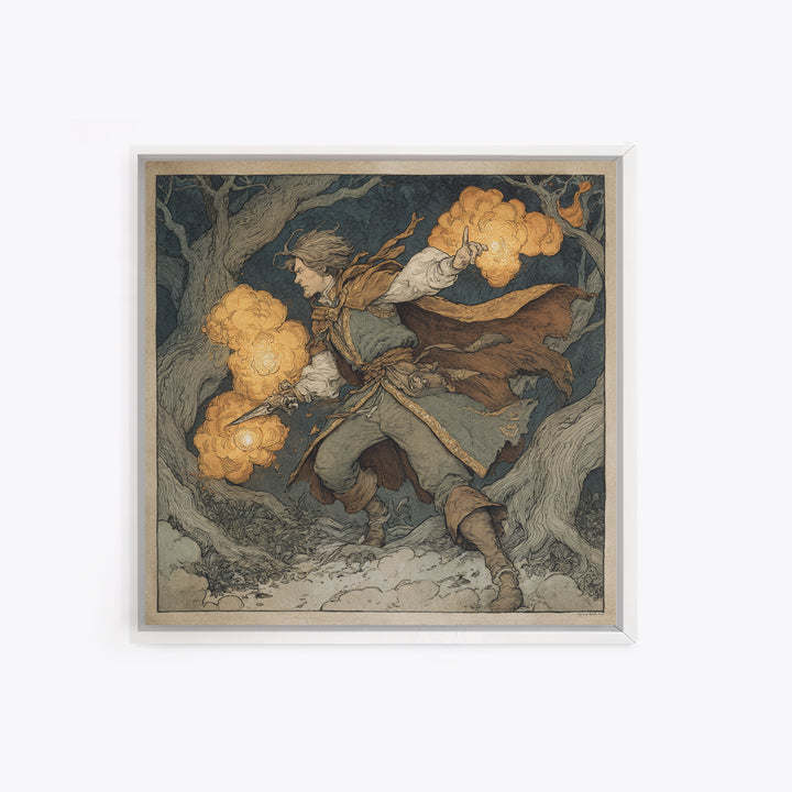 The Lantern Mage, Gothic Storybook Art, Square Wall Art, Gothic Horror Wall Art, Framed Canvas Print, Halloween Wall Art