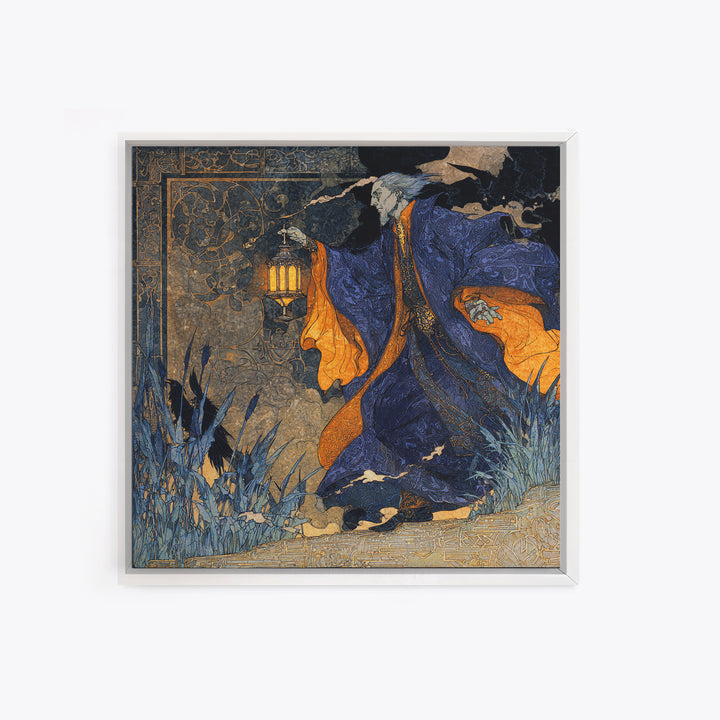 The Lantern Mage, Stained Glass Gothic Art, Square Wall Art, Dark Halloween Decor, Canvas Print, Halloween Wall Art, Gothic Home Decor