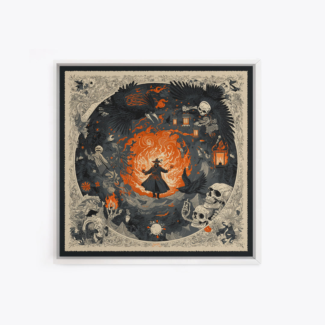The Lantern Mage, Macabre Folk Print Art, Square Wall Art, Dark Fantasy Wall Art, Framed Canvas Print, Halloween Wall Art