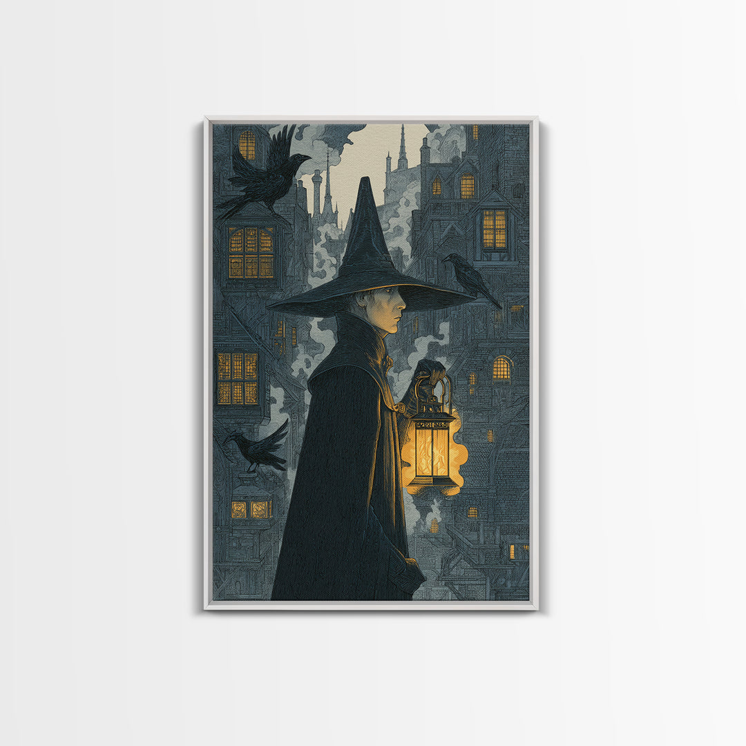 The Lantern Mage, Victorian Macabre Art, Vertical Wall Art, Dark Fantasy Wall Art, Framed Canvas Print, Halloween Wall Art