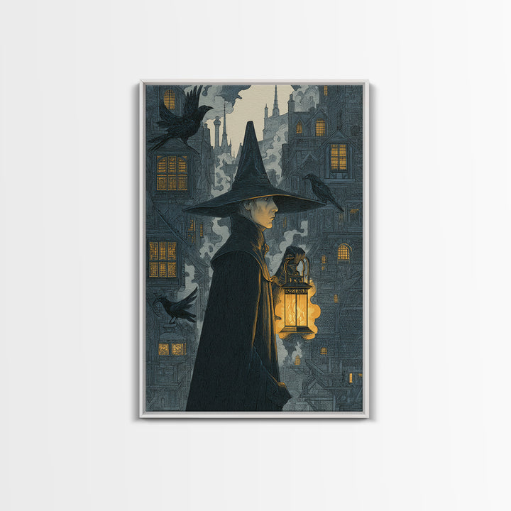 The Lantern Mage, Victorian Macabre Art, Vertical Wall Art, Dark Fantasy Wall Art, Framed Canvas Print, Halloween Wall Art